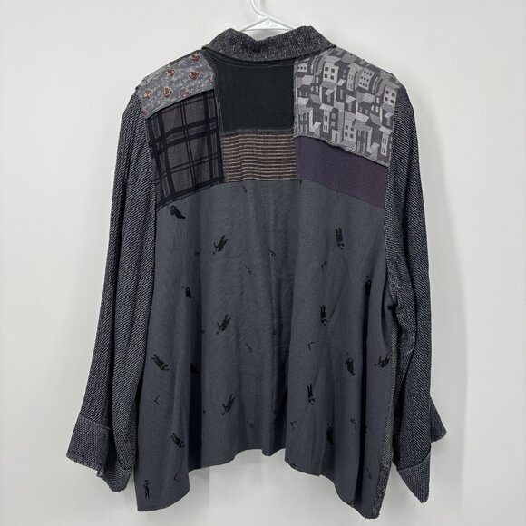 Donna Jessica Art-to-Wear Patchwork Blazer Size 2 Large Metal Buttons Grunge - Picture 2 of 13